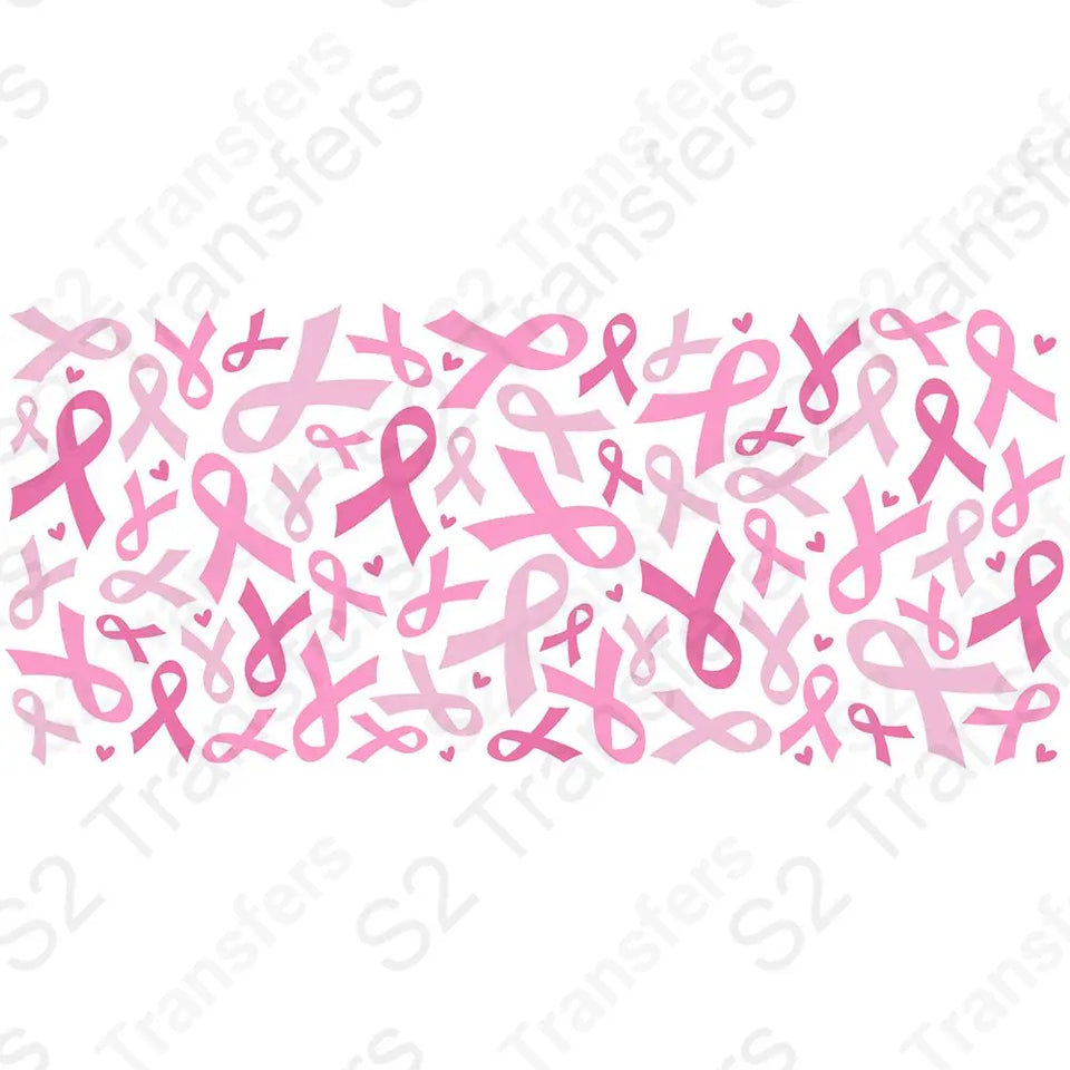 16 Oz Breast Cancer Ribbons Cup Wrap - UV DTF Transfer