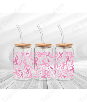 16 Oz Breast Cancer Ribbons Cup Wrap - UV DTF Transfer UV DTF Cup Wrap