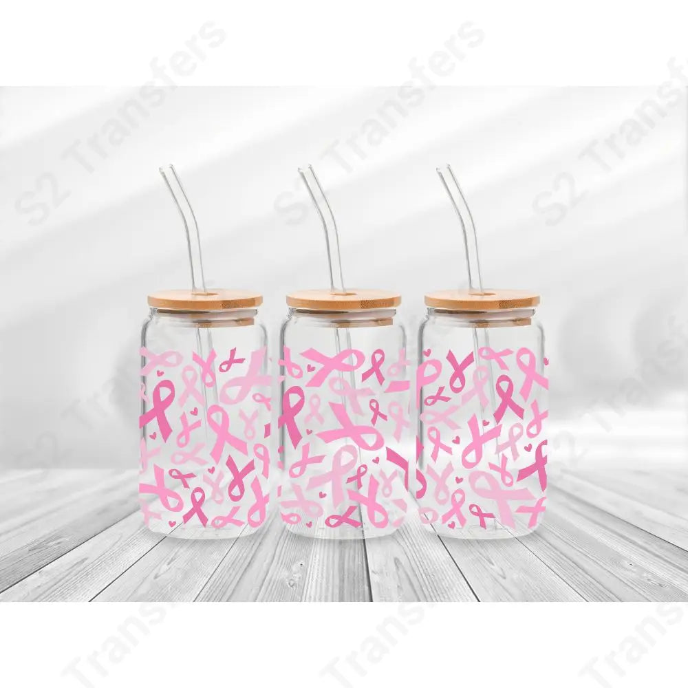 16 Oz Breast Cancer Ribbons Cup Wrap - UV DTF Transfer UV DTF Cup Wrap