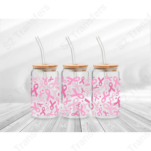 16 Oz Breast Cancer Ribbons Cup Wrap - UV DTF Transfer UV DTF Cup Wrap