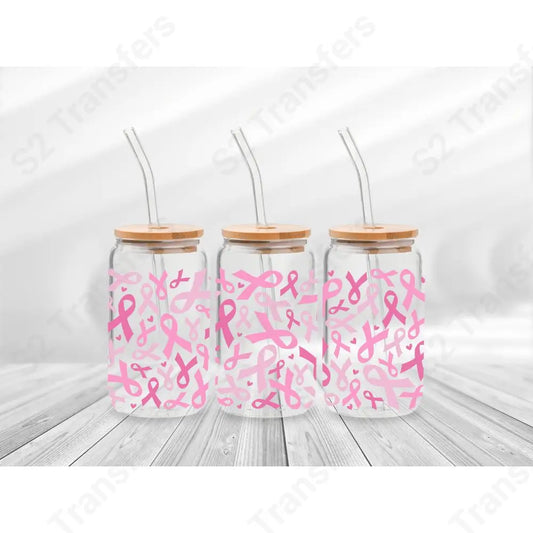16 Oz Breast Cancer Ribbons Cup Wrap - UV DTF Transfer UV DTF Cup Wrap