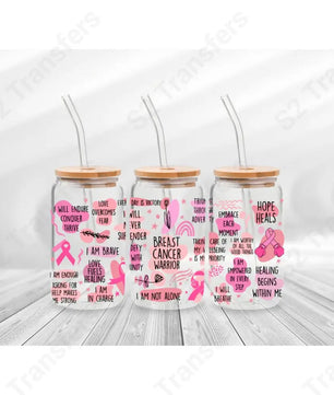 16 Oz Breast Cancer Warrior Affirmations Cup Wrap - UV DTF Transfer UV DTF Cup Wrap