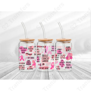 16 Oz Breast Cancer Warrior Affirmations Cup Wrap - UV DTF Transfer UV DTF Cup Wrap