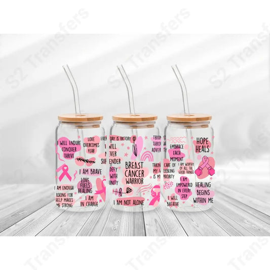 16 Oz Breast Cancer Warrior Affirmations Cup Wrap - UV DTF Transfer UV DTF Cup Wrap