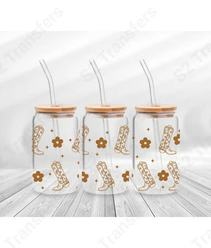 16 Oz Brown Western Cowboy Boots Cup Wrap - UV DTF Transfer UV DTF Cup Wrap