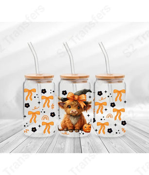 16 Oz Highland Cow Halloween Coquette Cup Wrap - UV DTF Transfer UV DTF Cup Wrap