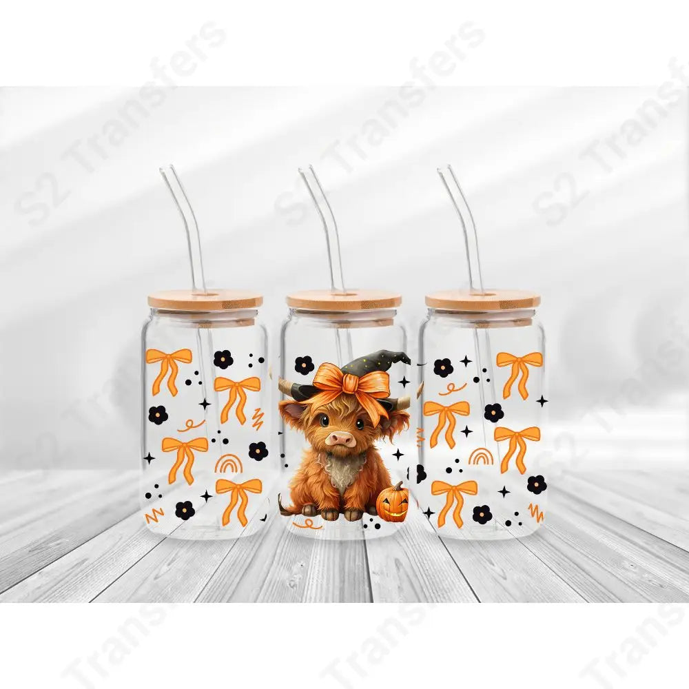 16 Oz Highland Cow Halloween Coquette Cup Wrap - UV DTF Transfer UV DTF Cup Wrap