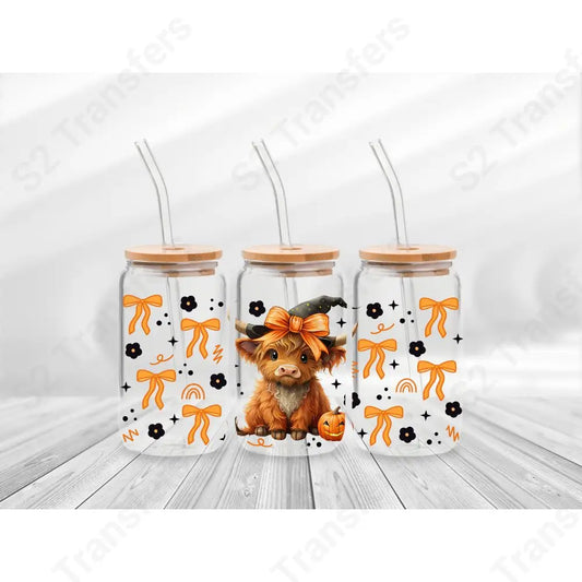 16 Oz Highland Cow Halloween Coquette Cup Wrap - UV DTF Transfer UV DTF Cup Wrap