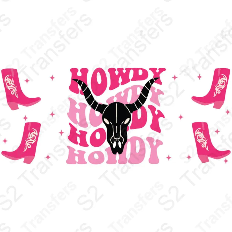 16 Oz Pink Howdy Cup Wrap - UV DTF Transfer