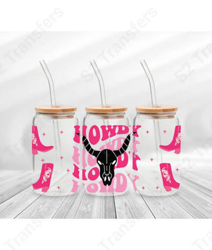 16 Oz Pink Howdy Cup Wrap - UV DTF Transfer UV DTF Cup Wrap