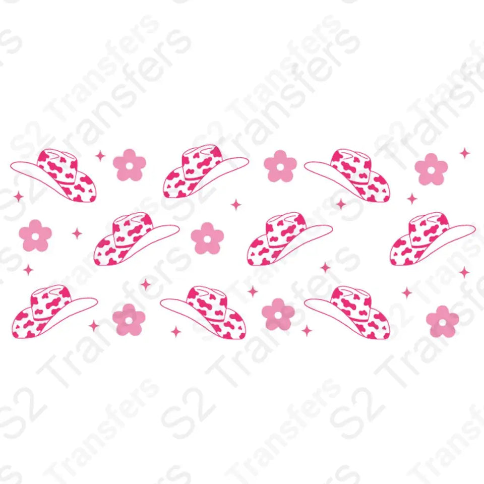 16 Oz Pink Western Cowgirl Hat Cup Wrap - UV DTF Transfer