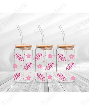 16 Oz Pink Western Cowgirl Hat Cup Wrap - UV DTF Transfer UV DTF Cup Wrap