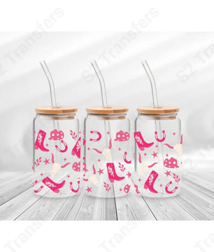 16 Oz Pink Western Symbols Cup Wrap - UV DTF Transfer UV DTF Cup Wrap