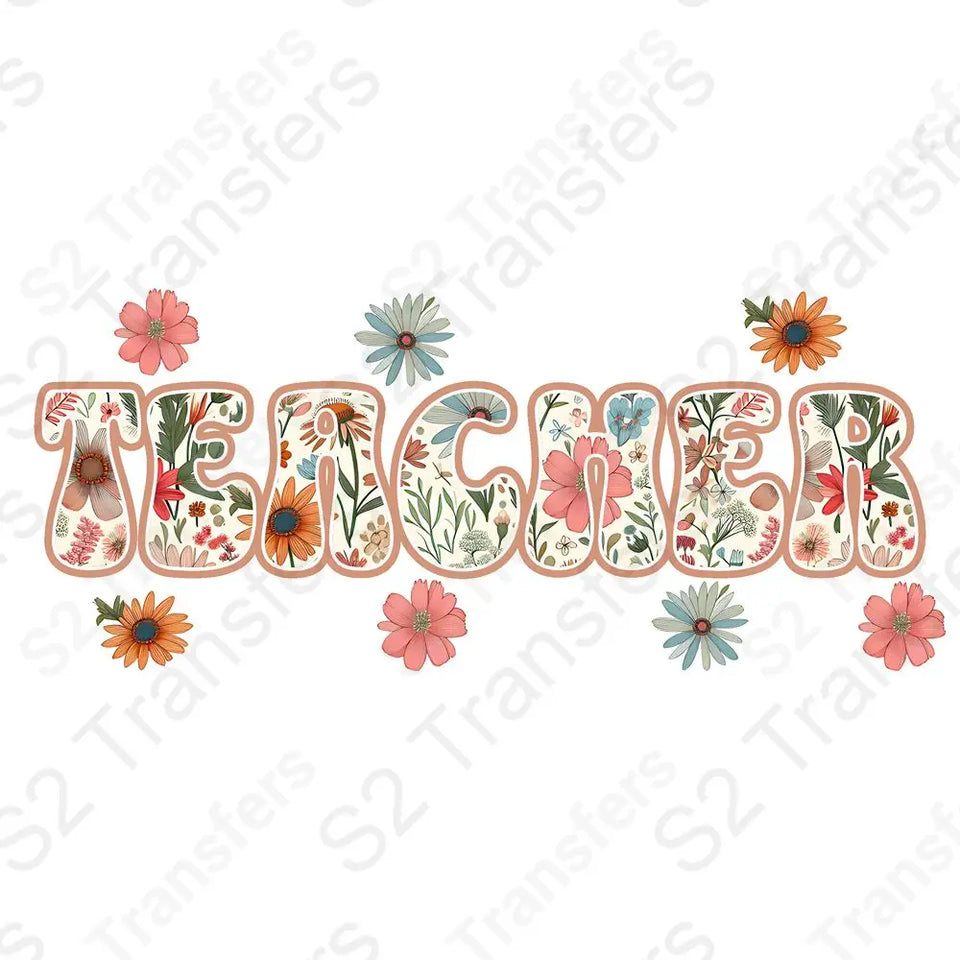 16 Oz Retro Teacher Floral Cup Wrap - UV DTF Transfer