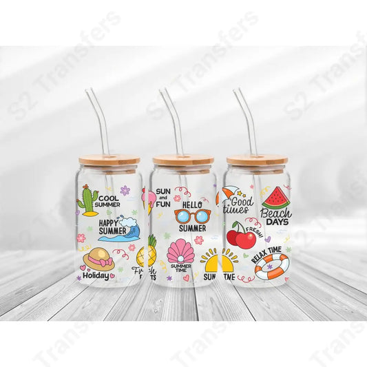 16 Oz Summer Vibes Cup Wrap - UV DTF Transfer UV DTF Cup Wrap