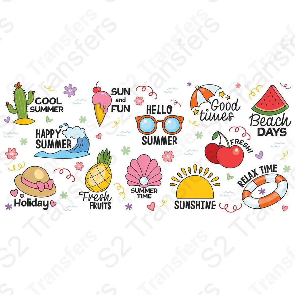 16 Oz Summer Vibes Cup Wrap - UV DTF Transfer