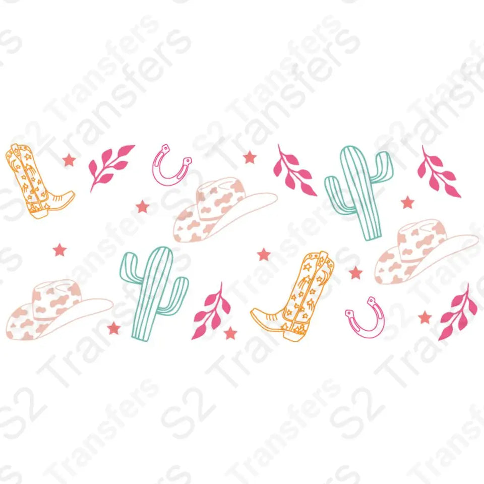 16 Oz Western Coloful Symbols Cup Wrap - UV DTF Transfer