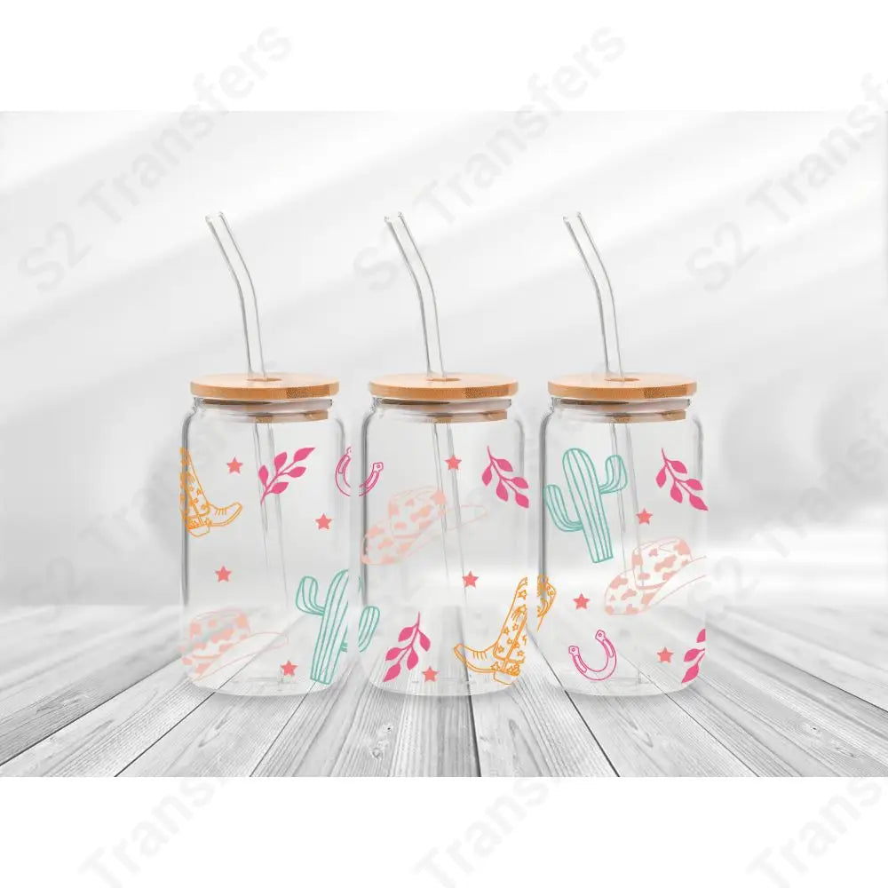 16 Oz Western Coloful Symbols Cup Wrap - UV DTF Transfer UV DTF Cup Wrap