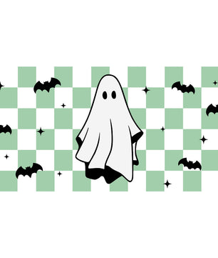 16 Oz Checkered Green Ghost Cup Wrap - UV DTF Transfer