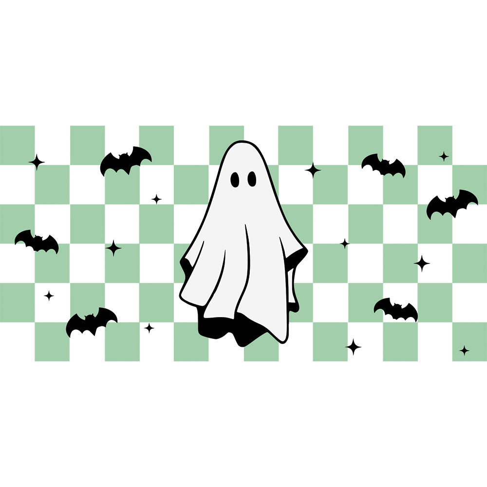 16 Oz Checkered Green Ghost Cup Wrap - UV DTF Transfer