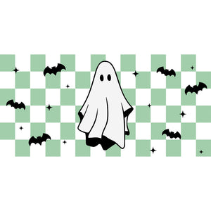 16 Oz Checkered Green Ghost Cup Wrap - UV DTF Transfer
