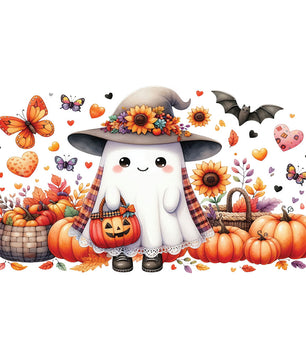 16 Oz Cute Fall Ghost Cup Wrap - UV DTF Transfer