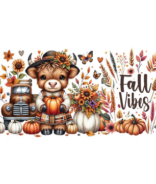 16 Oz Fall Vibes Highland Cow Cup Wrap - UV DTF Transfer