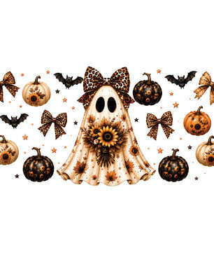 16 Oz Sunflower Leopard Ghost Cup Wrap - UV DTF Transfer