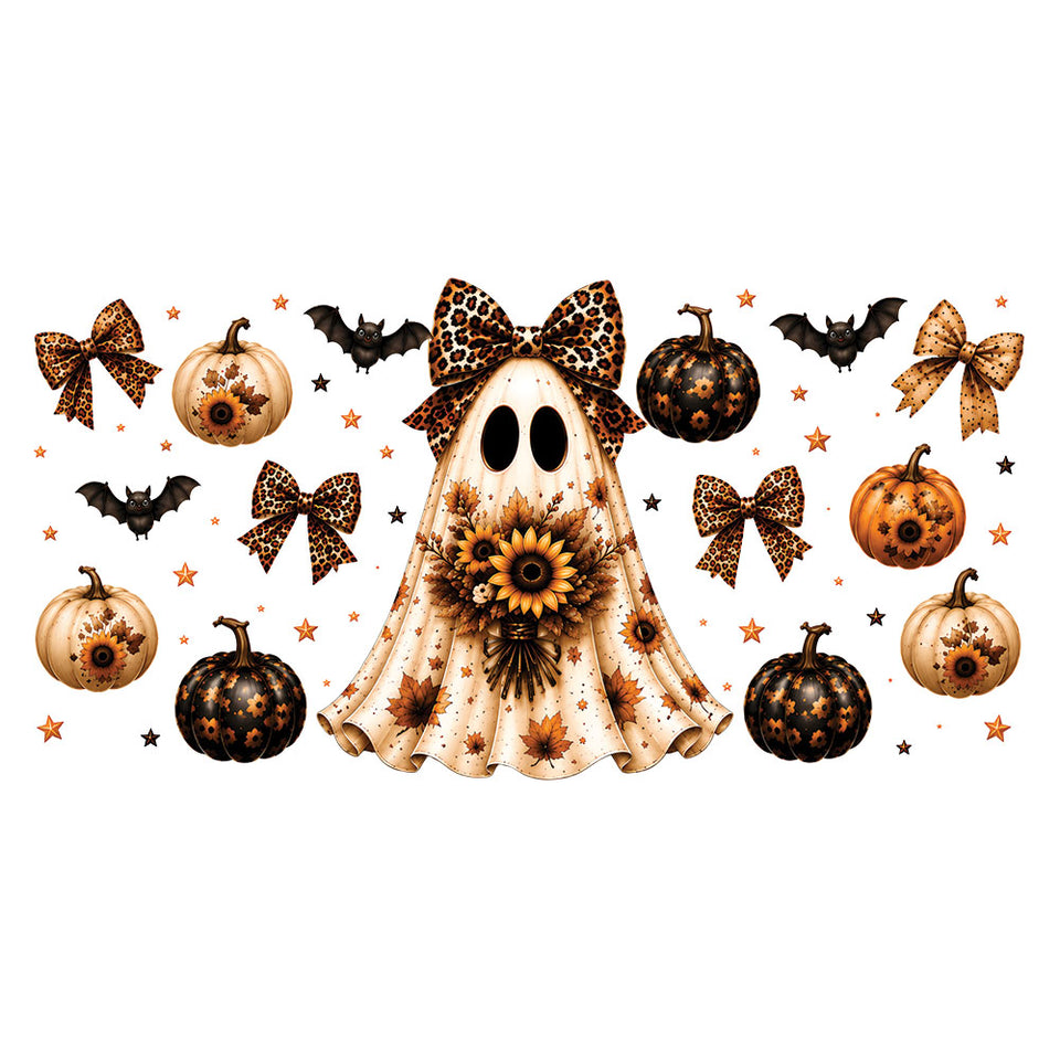 16 Oz Sunflower Leopard Ghost Cup Wrap - UV DTF Transfer