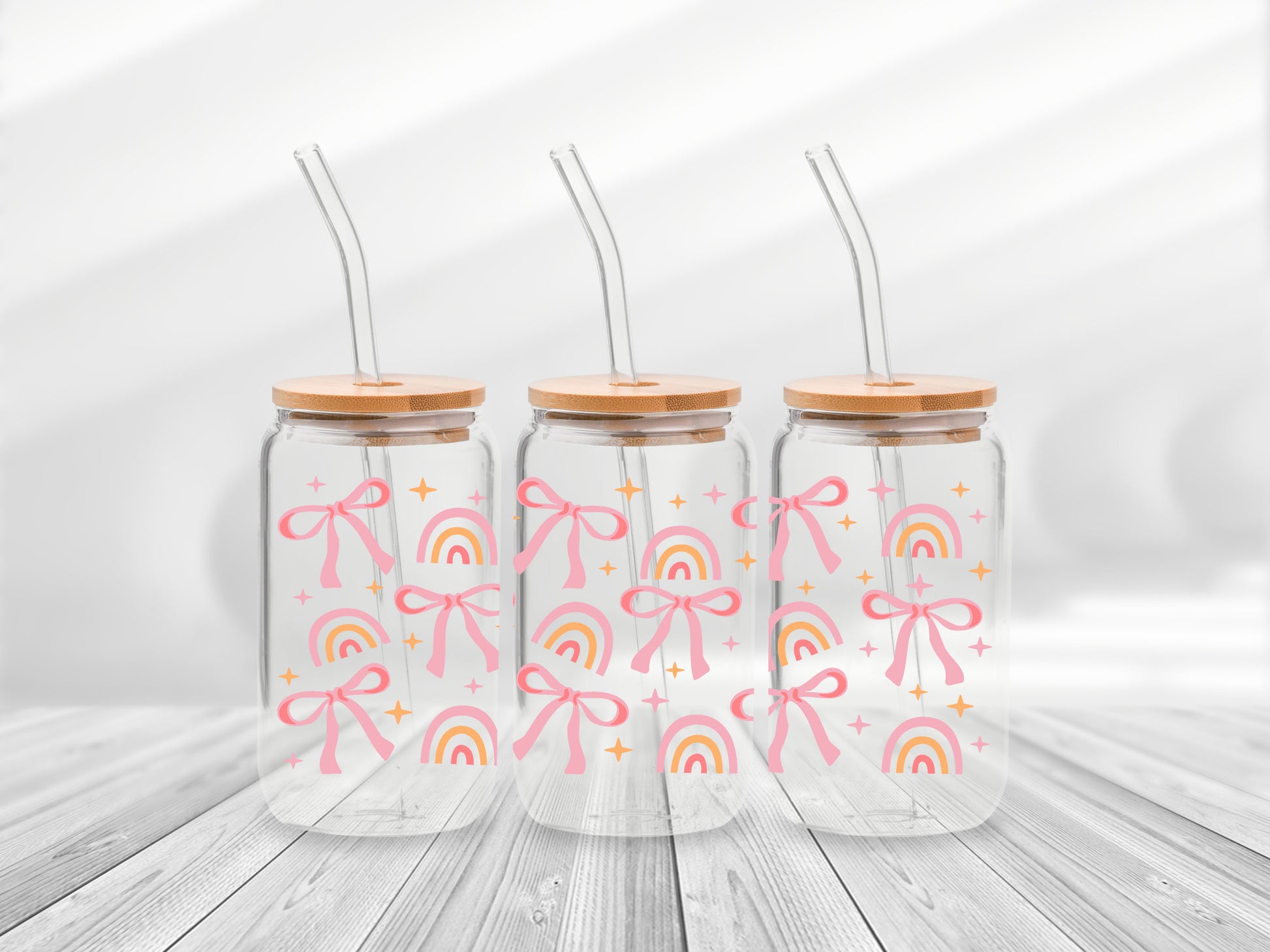 16 Oz Bows And Rainbows Cup Wrap - UV DTF Transfer