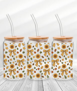 16 Oz Bows And Sunflower Cup Wrap - UV DTF Transfer