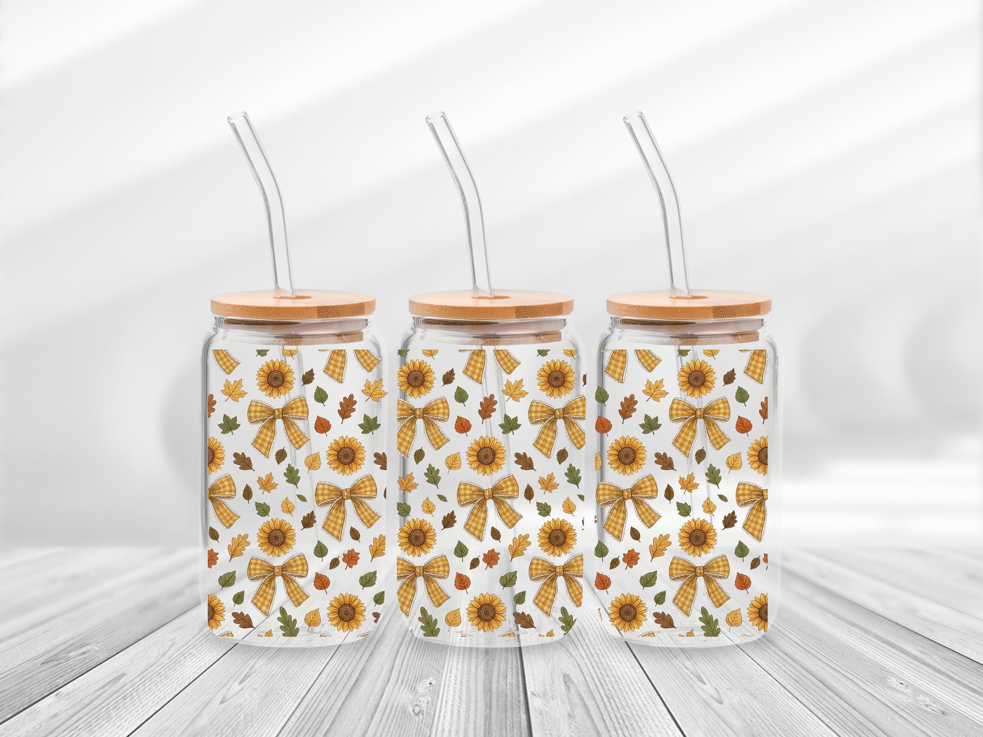 16 Oz Bows And Sunflower Cup Wrap - UV DTF Transfer
