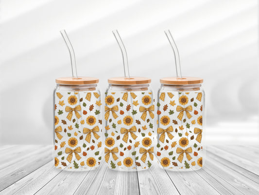 16 Oz Bows And Sunflower Cup Wrap - UV DTF Transfer