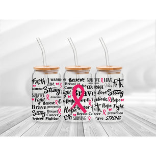 16 Oz Breast Cancer Awareness Words Cup Wrap - UV DTF Transfer