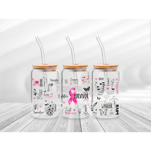 16 Oz Breast Cancer Motivation Cup Wrap - UV DTF Transfer