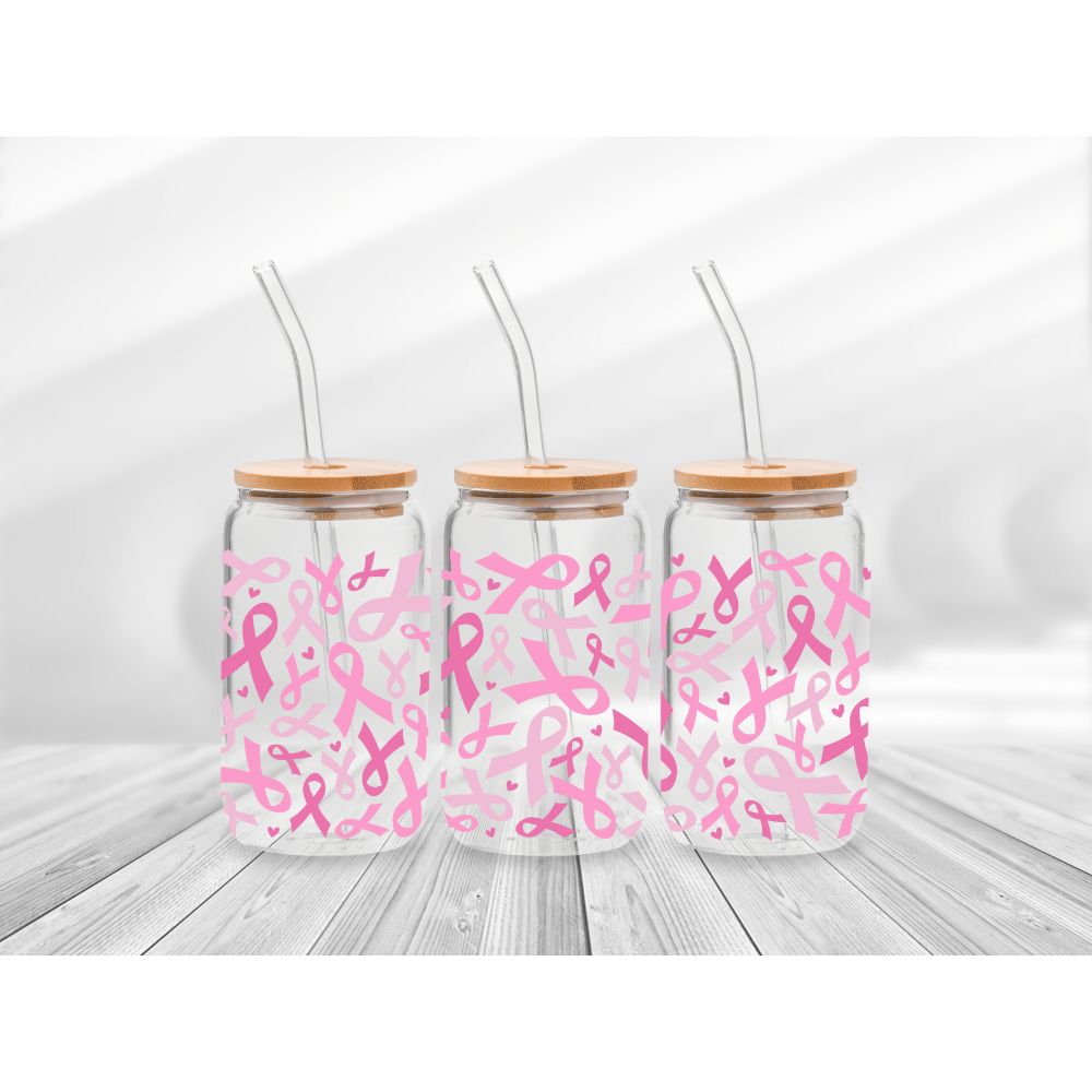 16 Oz Breast Cancer Ribbons Cup Wrap - UV DTF Transfer