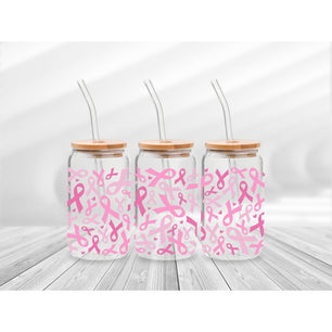 16 Oz Breast Cancer Ribbons Cup Wrap - UV DTF Transfer