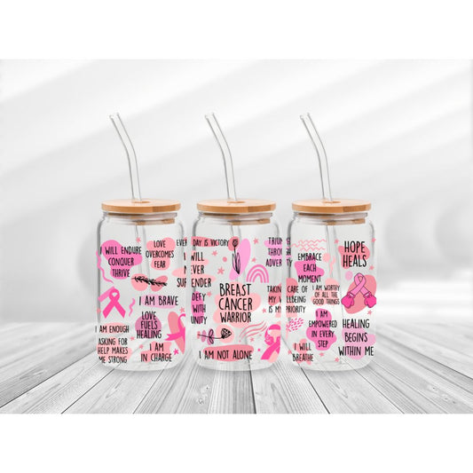 16 Oz Breast Cancer Warrior Affirmations Cup Wrap - UV DTF Transfer