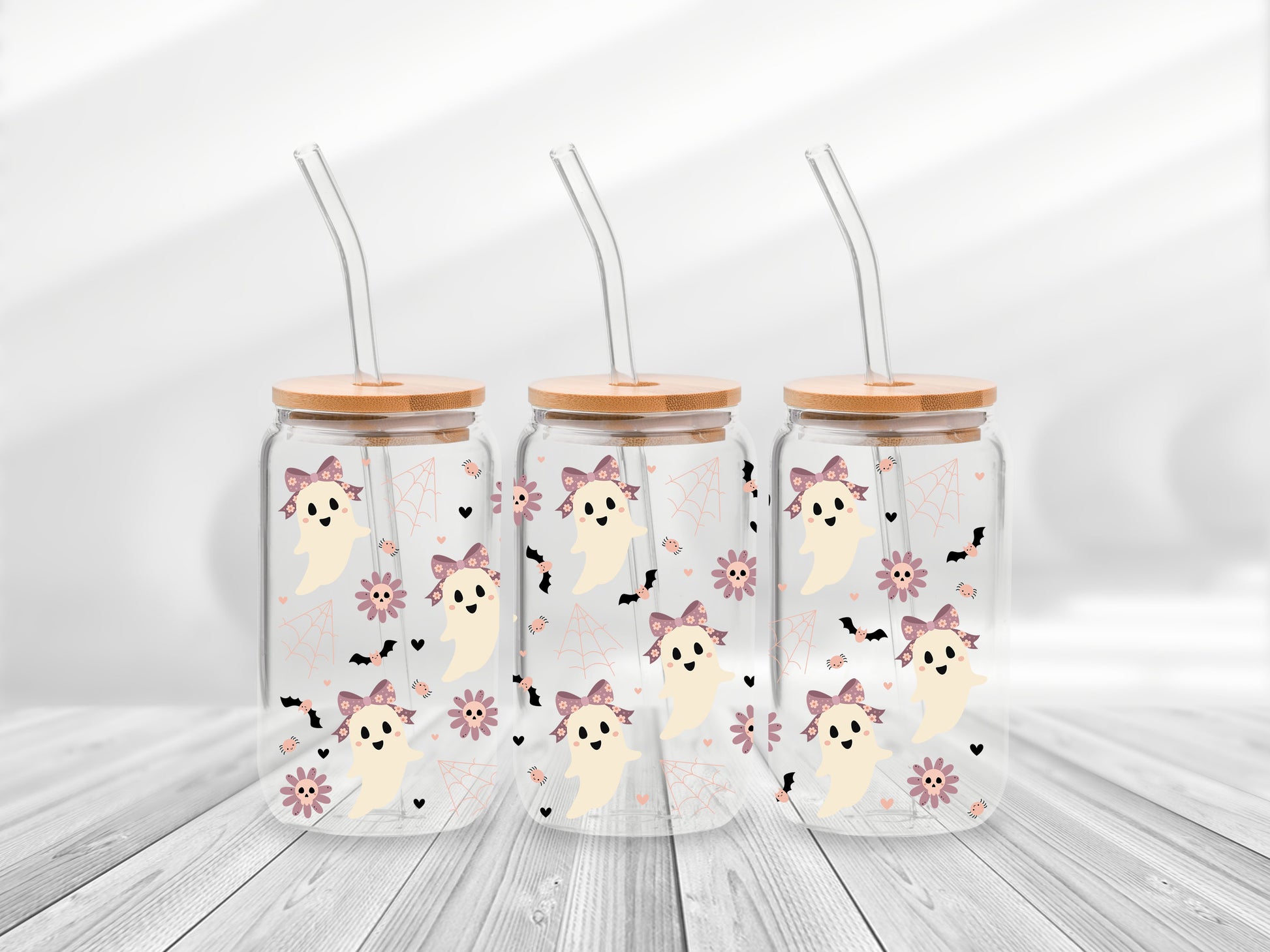16 Oz Coquette Ghost Cup Wrap - UV DTF Transfer