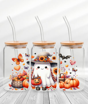 16 Oz Cute Fall Ghost Cup Wrap - UV DTF Transfer