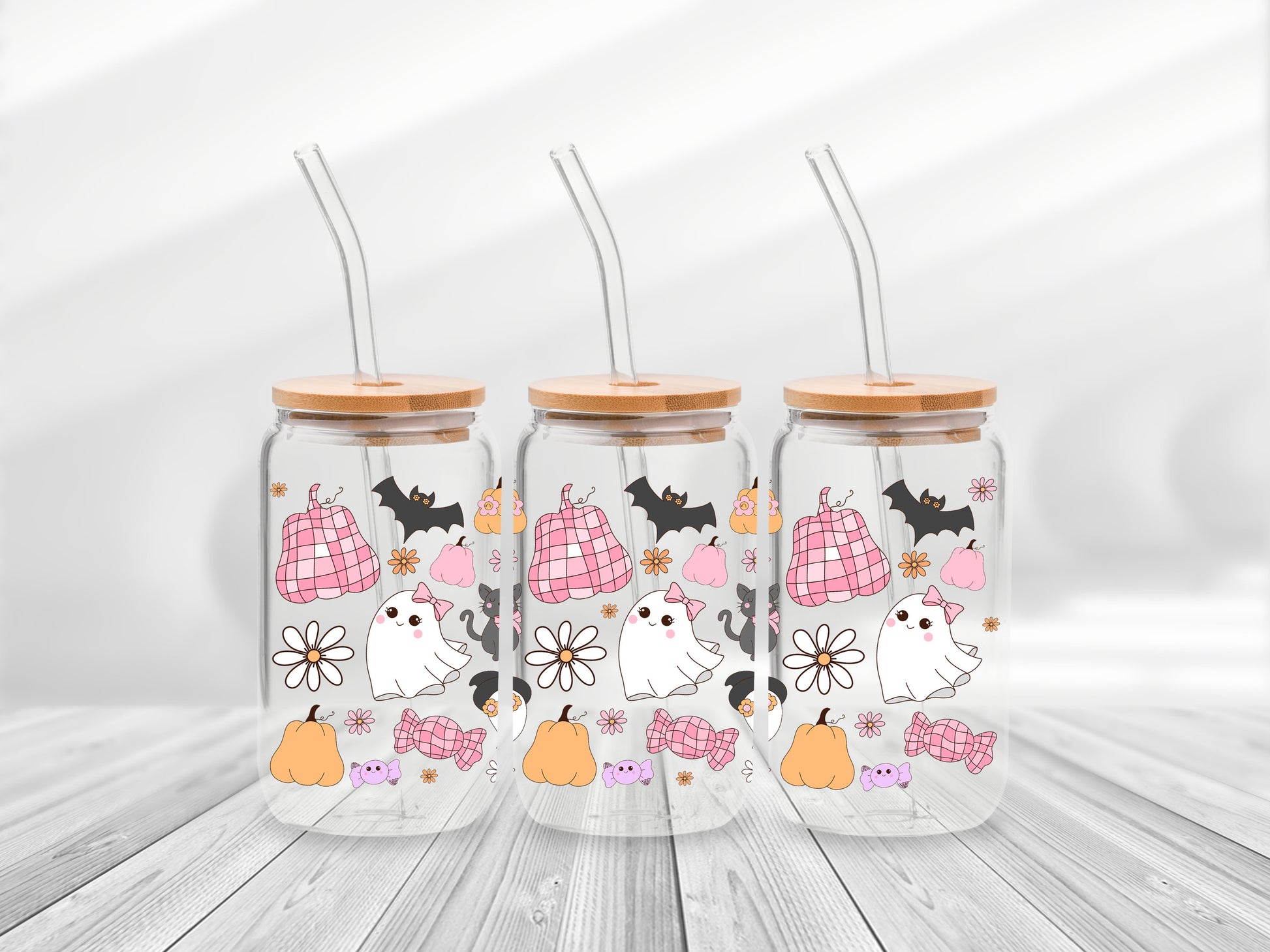 16 Oz Cute Halloween Cup Wrap - UV DTF Transfer