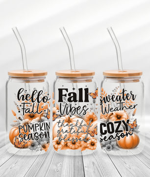 16 Oz Fall Quotes Cup Wrap - UV DTF Transfer