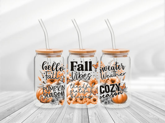 16 Oz Fall Quotes Cup Wrap - UV DTF Transfer