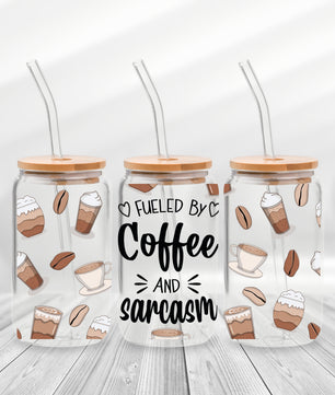 16 Oz Fueled By Coffee And Sarcasm Cup Wrap - UV DTF Transfer
