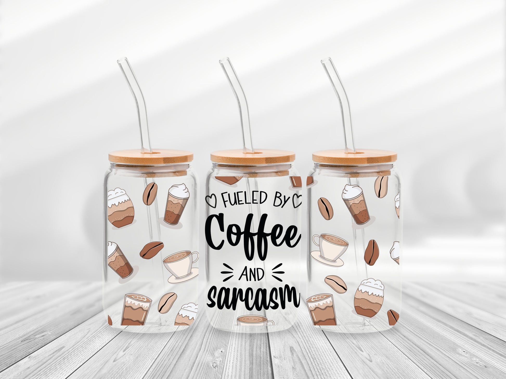 16 Oz Fueled By Coffee And Sarcasm Cup Wrap - UV DTF Transfer