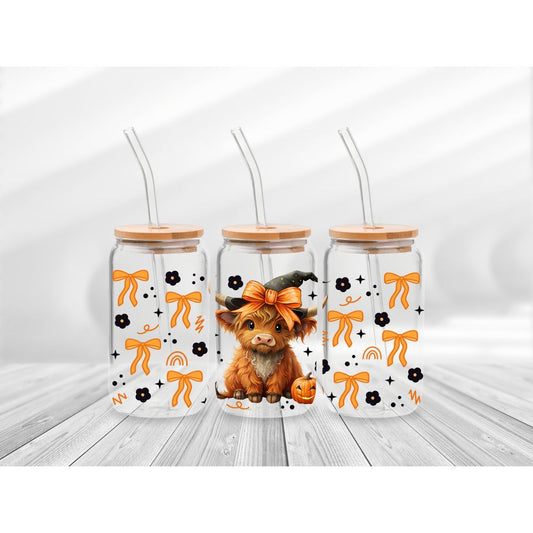 16 Oz Highland Cow Halloween Coquette Cup Wrap - UV DTF Transfer