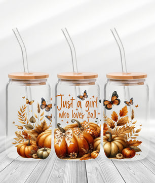 16 Oz Just A Girl Who Loves Fall Cup Wrap - UV DTF Transfer