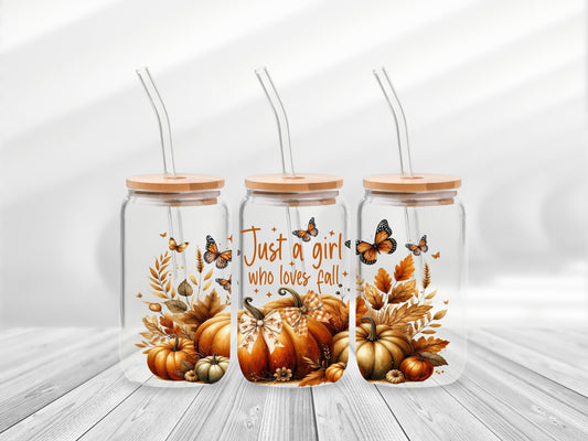 16 Oz Just A Girl Who Loves Fall Cup Wrap - UV DTF Transfer