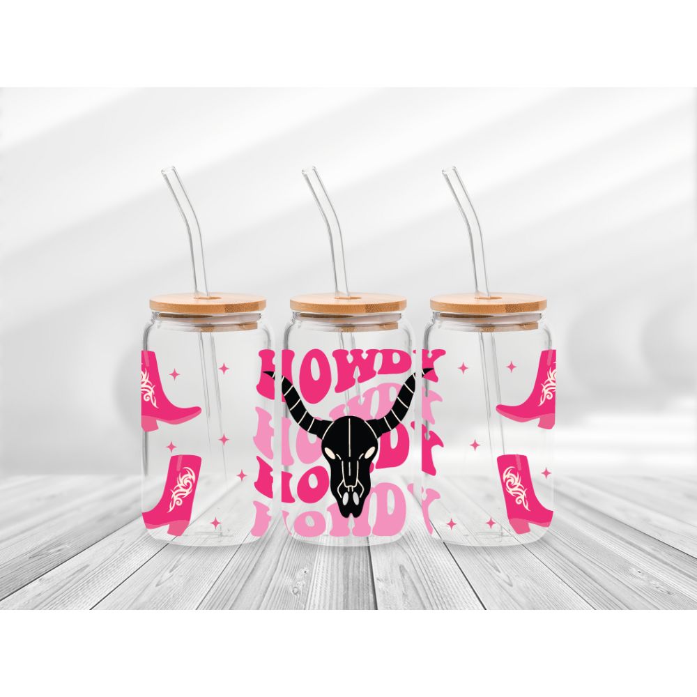 16 Oz Pink Howdy Cup Wrap - UV DTF Transfer