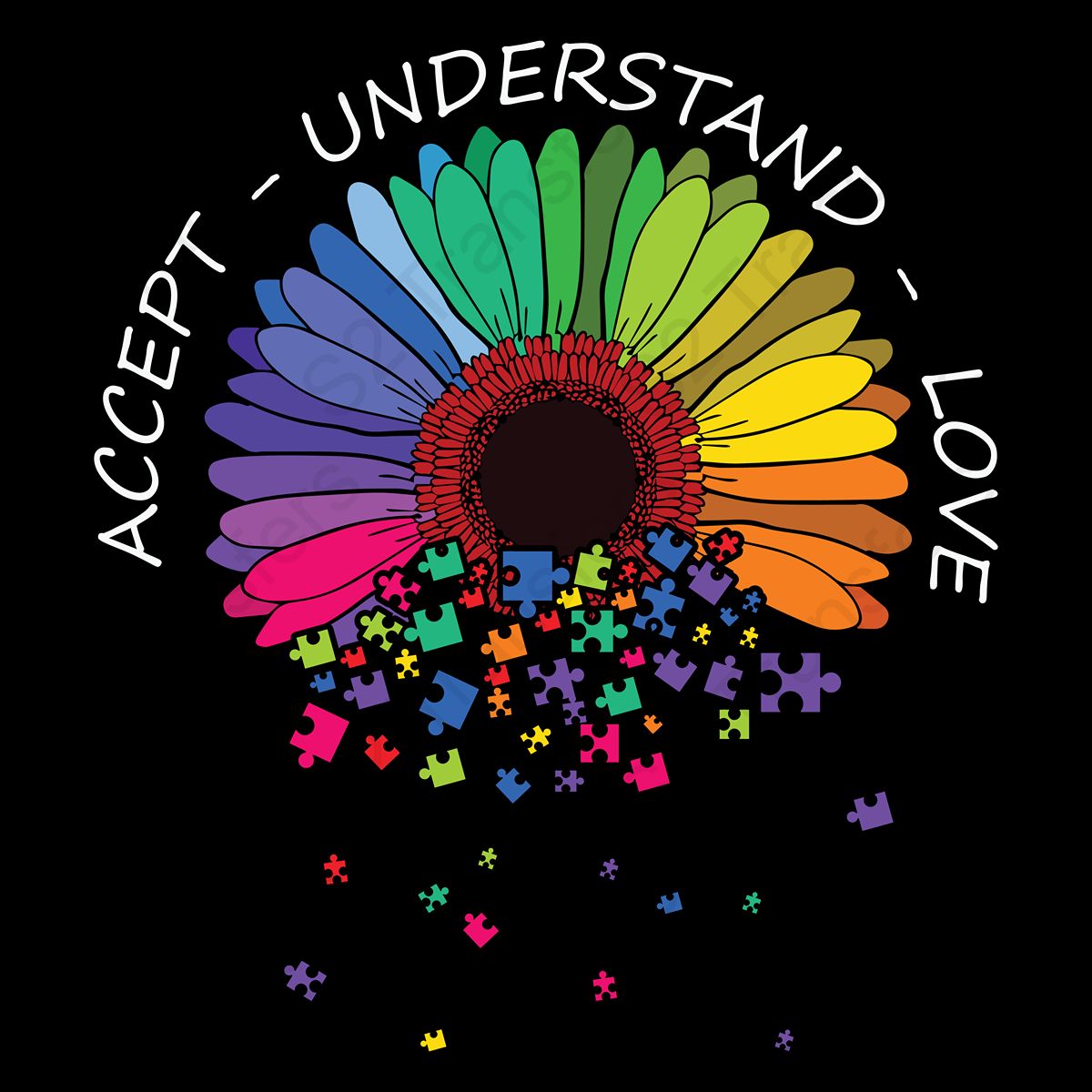 Accept Understand Love Autism Flower - DTF Transfer – S2 Transfers